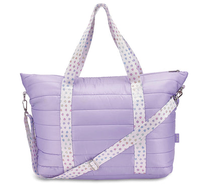 Lilac Puffer Tote Weekender with Multi Heart Straps
