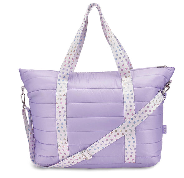 Lilac Puffer Tote Weekender with Multi Heart Straps