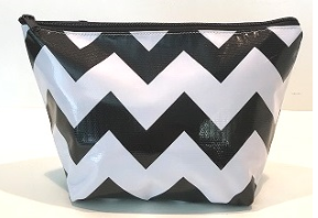 Black Chevron Oilcloth Large Cosmetic Bag