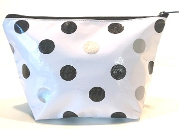Black Silver Dot Oilcloth Large Cosmetic Bag