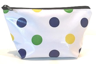 Blue Green Dot Oilcloth Large Cosmetic Bag