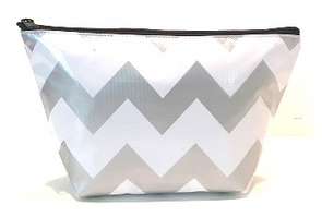 Silver Chevron Oilcloth Large Cosmetic Bag