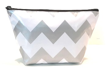 Silver Chevron Oilcloth Large Cosmetic Bag