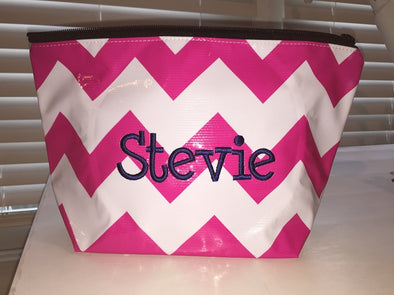 Pink Chevron Oilcloth Large Cosmetic Bag