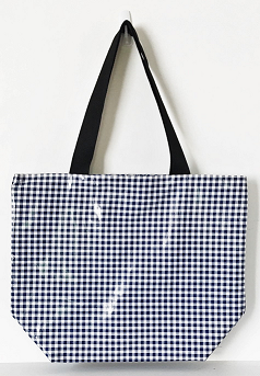 Navy Gingham Oilcloth Large Zippered Tote