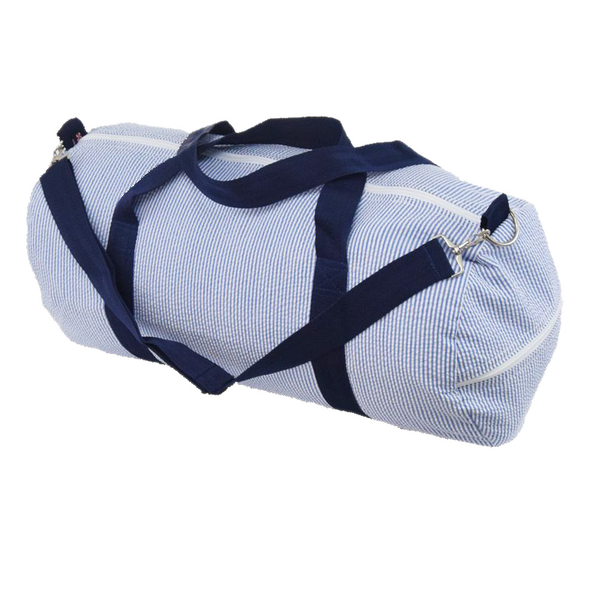 Navy Seersucker Weekender Duffel