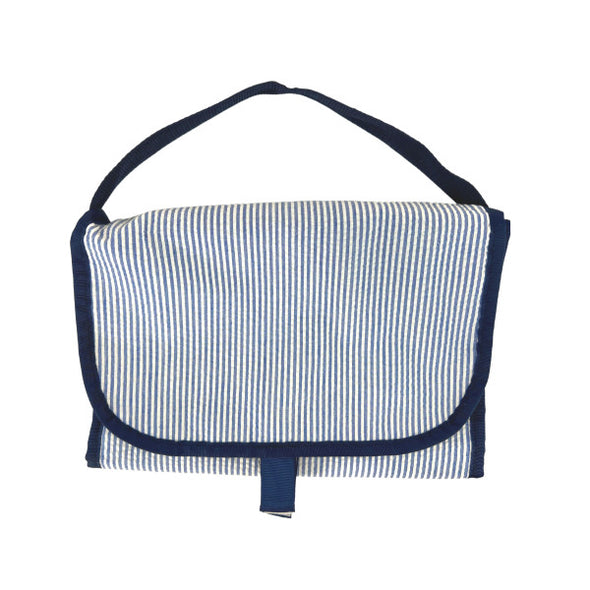 Navy Seersucker Hanging Toiletry Bag