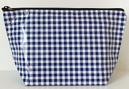 Navy Gingham Oilcloth Large Cosmetic Bag