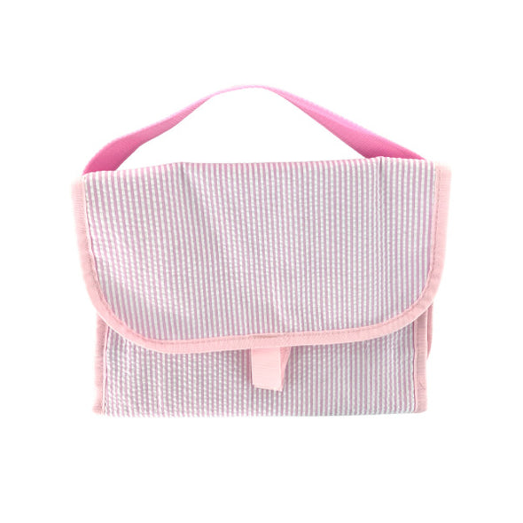 Pink Seersucker Hanging Toiletry Bag