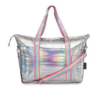 Puffer Tote Incandescent Weekender w/ Candy Cane Straps