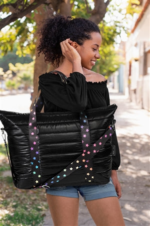 Puffer Tote Black Weekender w/ Scatter Stars Straps