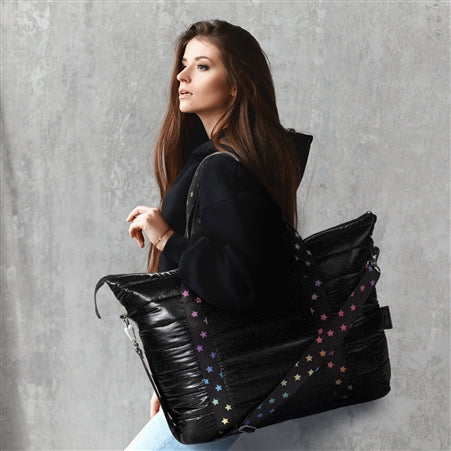 Puffer Tote Black Weekender w/ Scatter Stars Straps