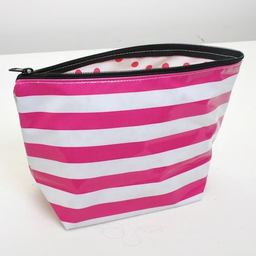 Pink Stripe Oilcloth Large Cosmetic Bag