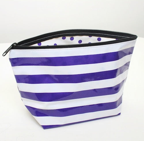 Purple Stripe Oilcloth Large Cosmetic Bag