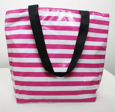 Pink Stripe Oilcloth Large Zippered Tote