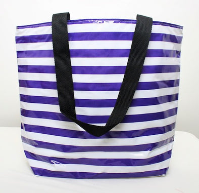 Purple Stripe Oilcloth Large Zippered Tote